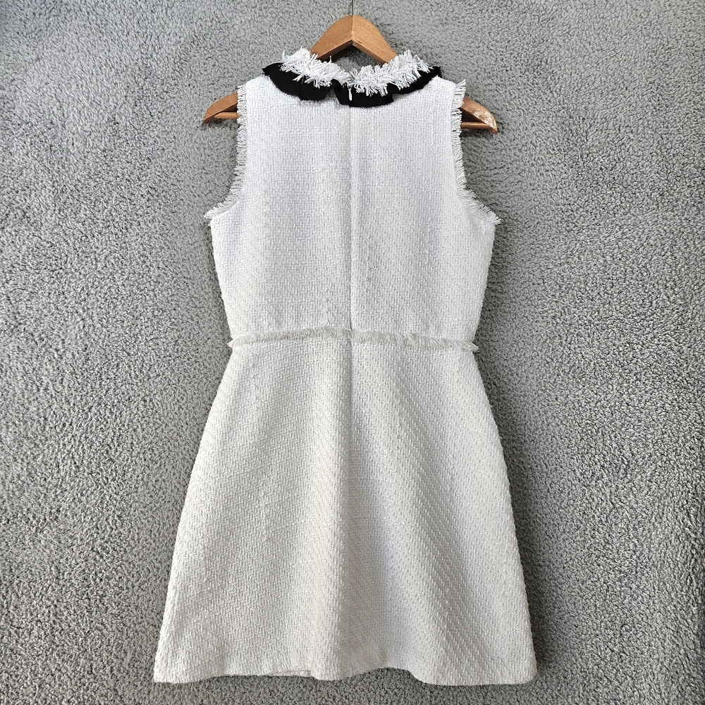 CeCe White Mini Dress Sz 6 M Tweed Sleeveless Black Bow Neck Tie Graduation - Picture 3 of 13